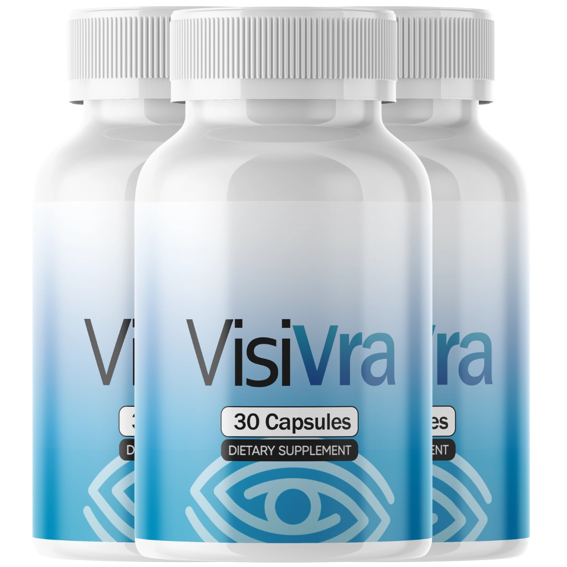 Three original VisiVra Capsules supplement bottles